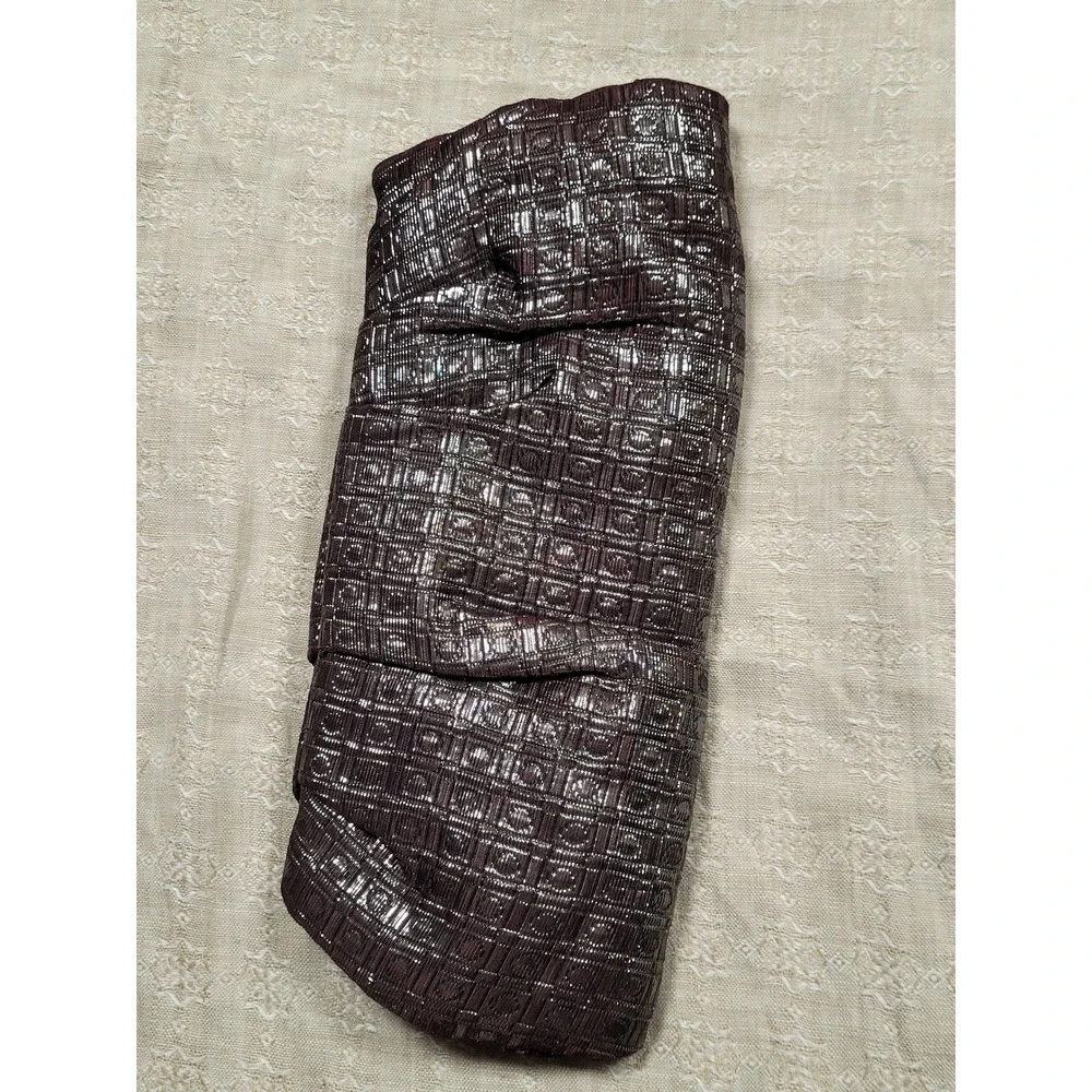 Express Womens Evening Clutch Bag Metallic Silver‎ Plum Pleated Formal Handbag